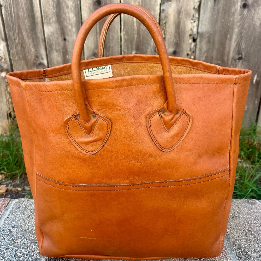 Rare Vintage LL Bean 70s Leather Carryall Bag Tote - Picture 9 of 14